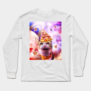 Space Galaxy Cat With Pizza Long Sleeve T-Shirt